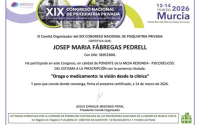 El Dr. Josep María Fábregas Pedrell, ponente en el XIX Congreso Nacional de Psiquiatría Privada de Murcia